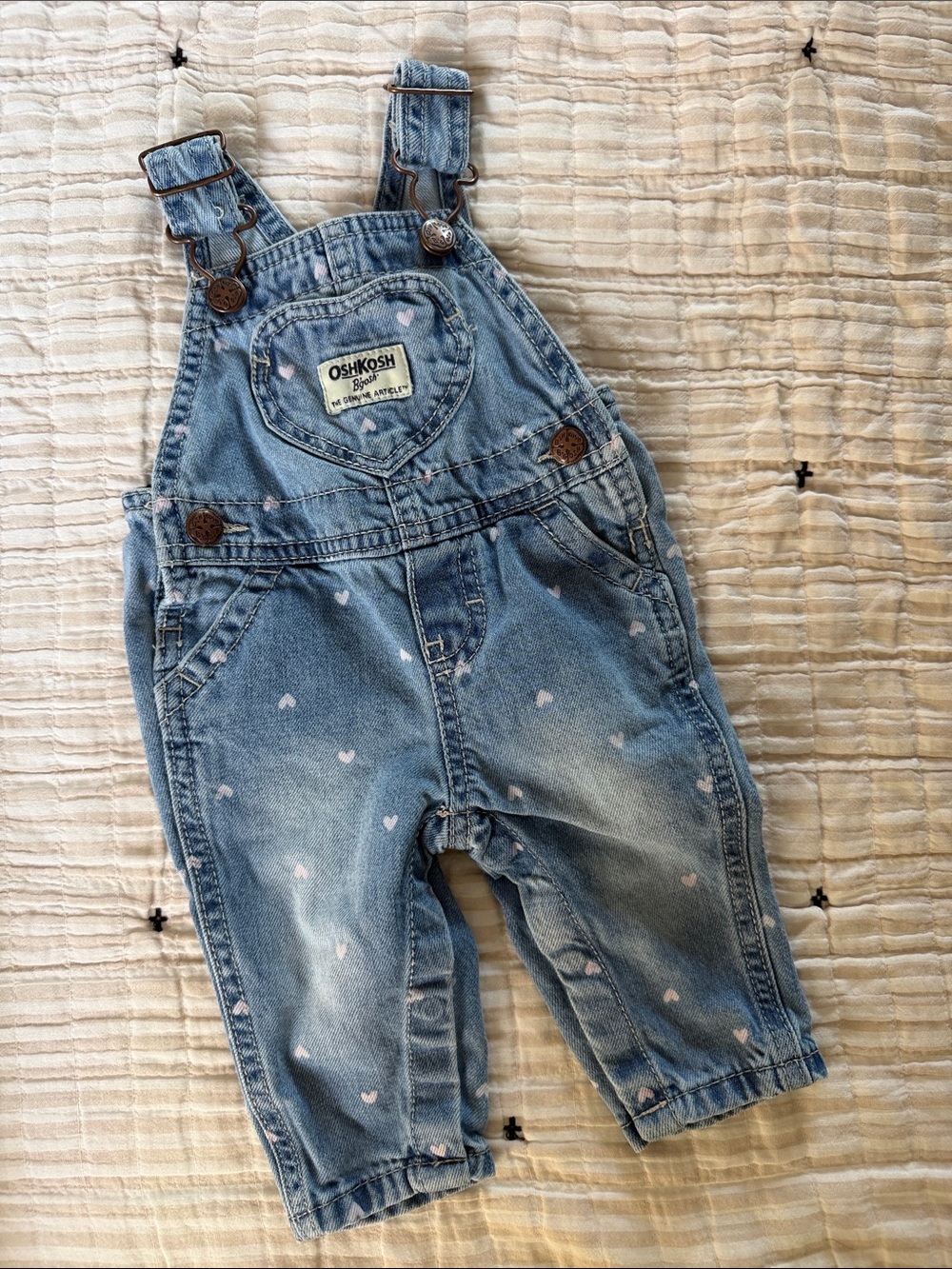 OshKosh B'gosh Light Blue Denim Overalls with Pink Heart Print
